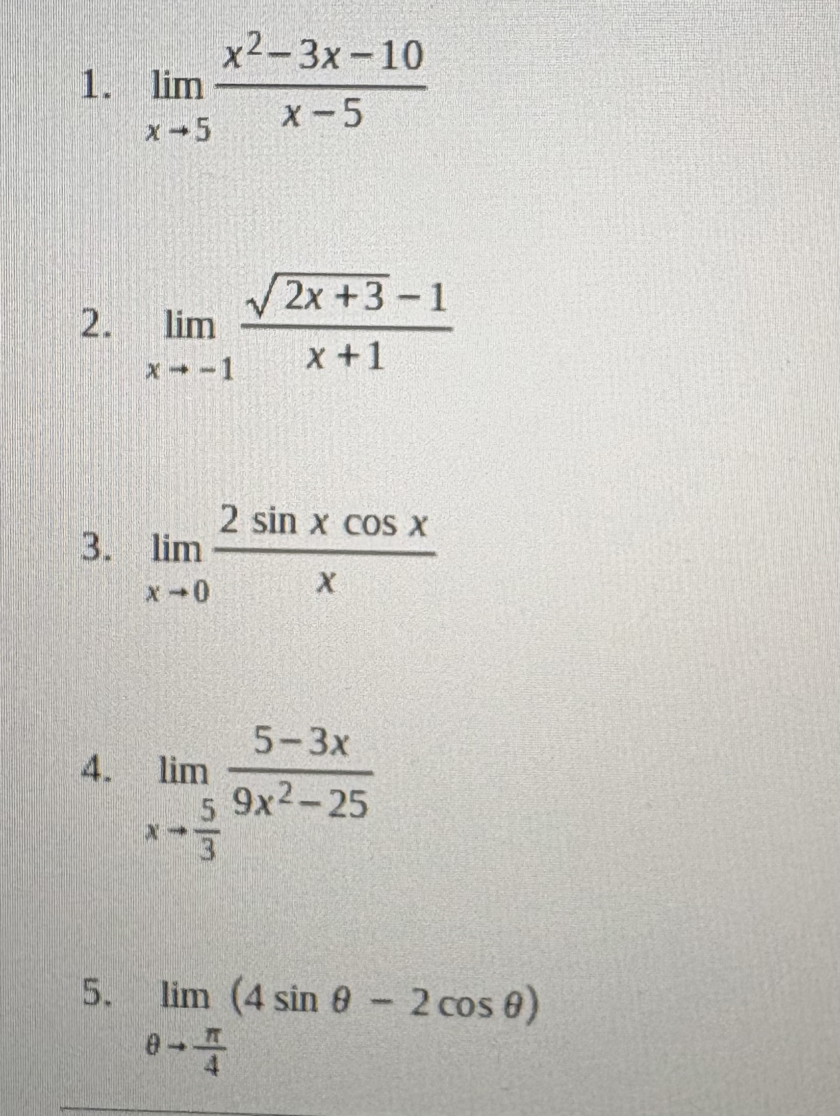 Eavaluate each linit analytically without using