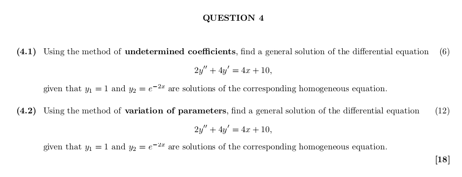 QUESTION 4 ( 4 . 1 ) Using the method of