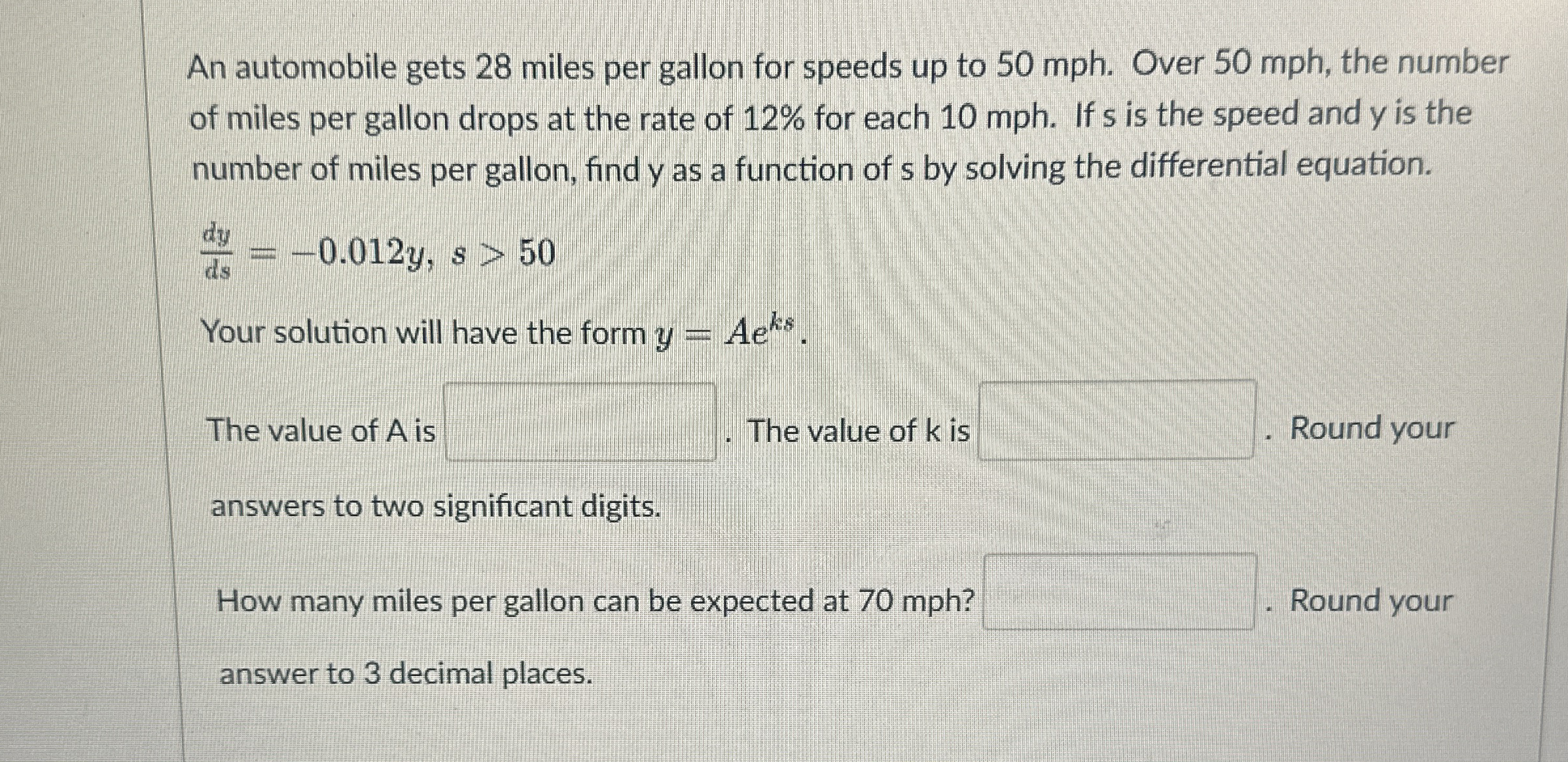 An automobile gets 2 8 miles per gallon for