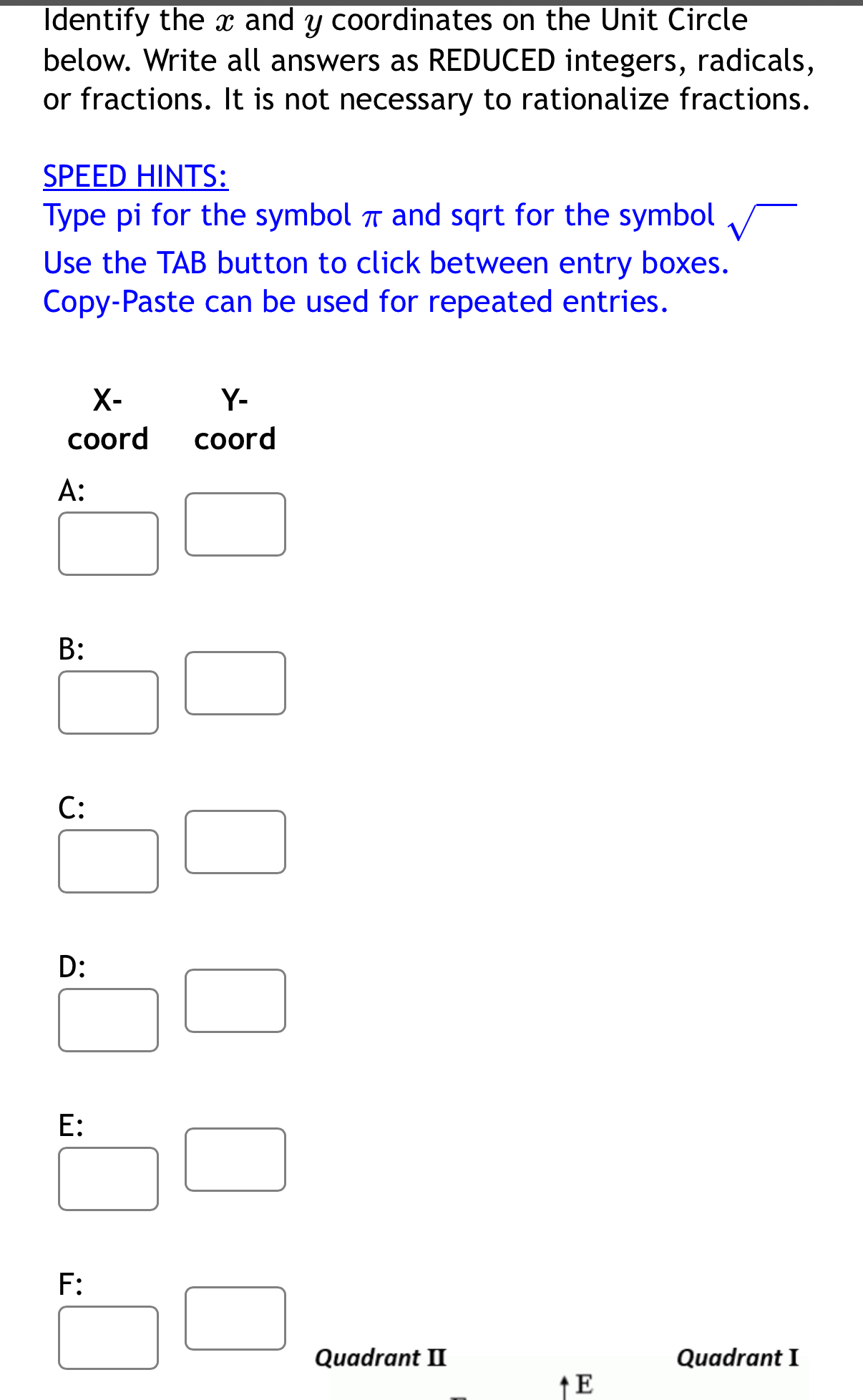 Identify the x and y coordinates on the Unit