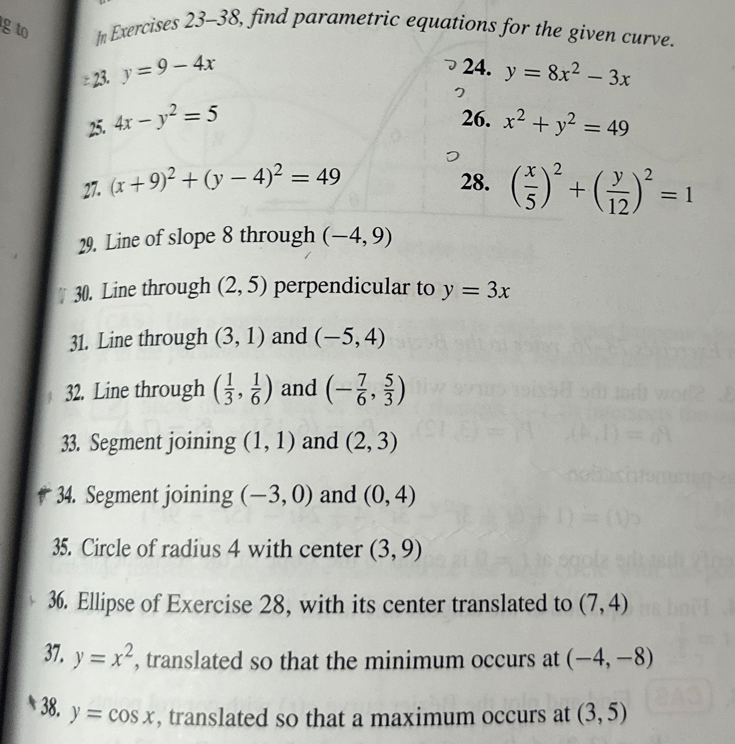 8 t 0 In Exercises 2 3 - 3 8 , find parametric