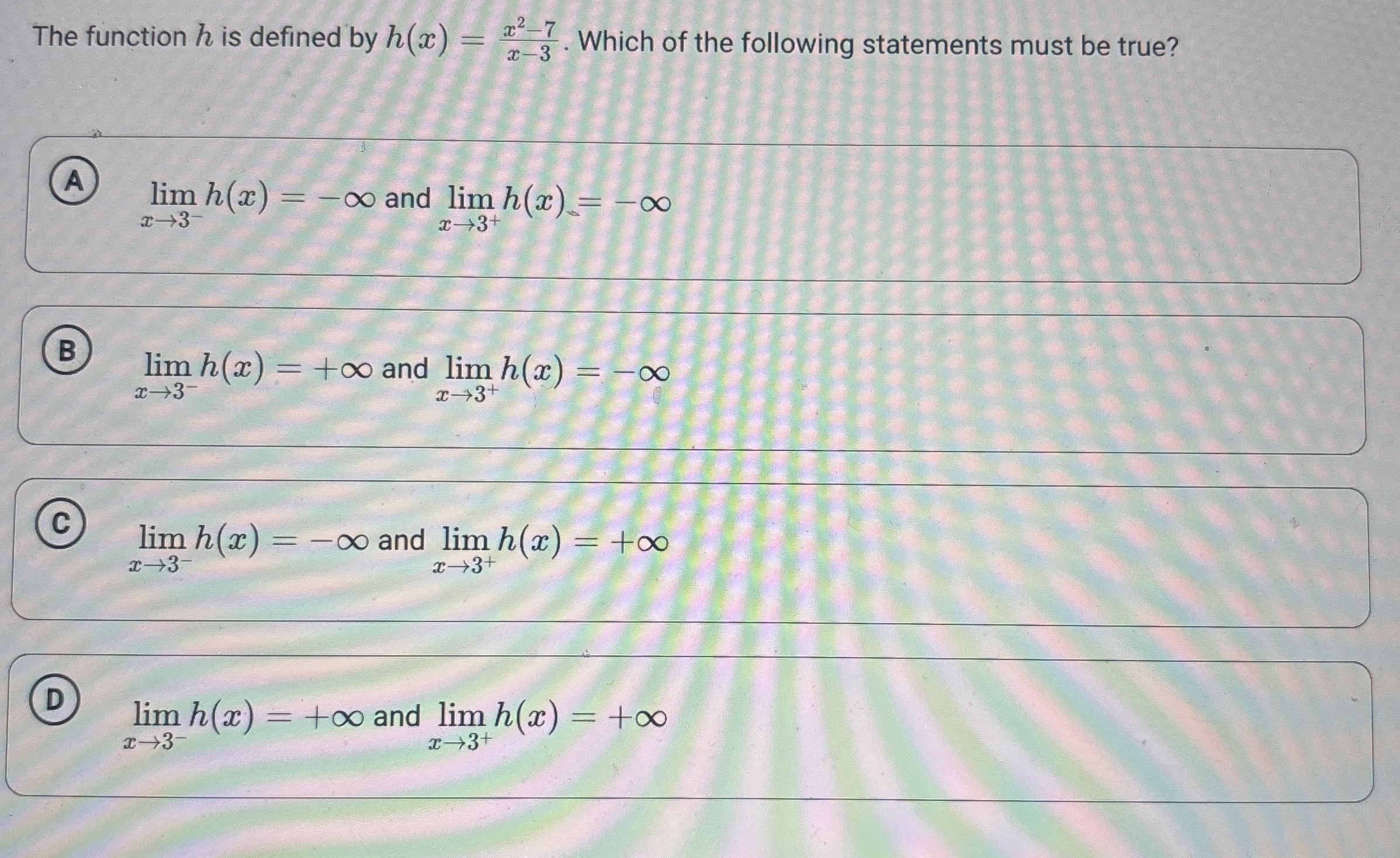 The function h is defined by h ( x ) = x 2 - 7 x