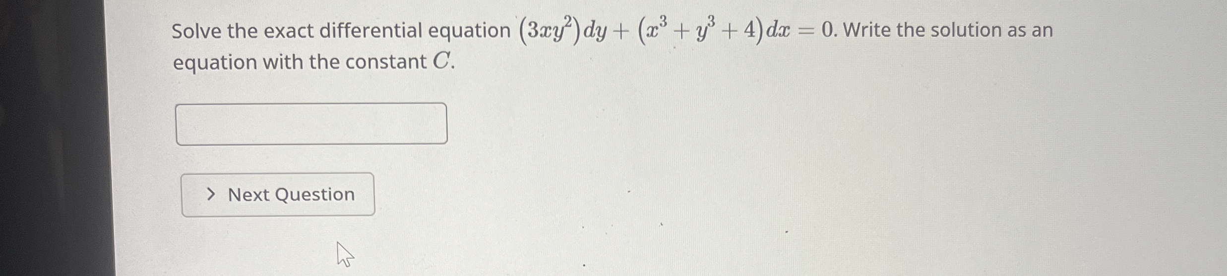 Solve the exact differential equation ( 3 x y 2 )