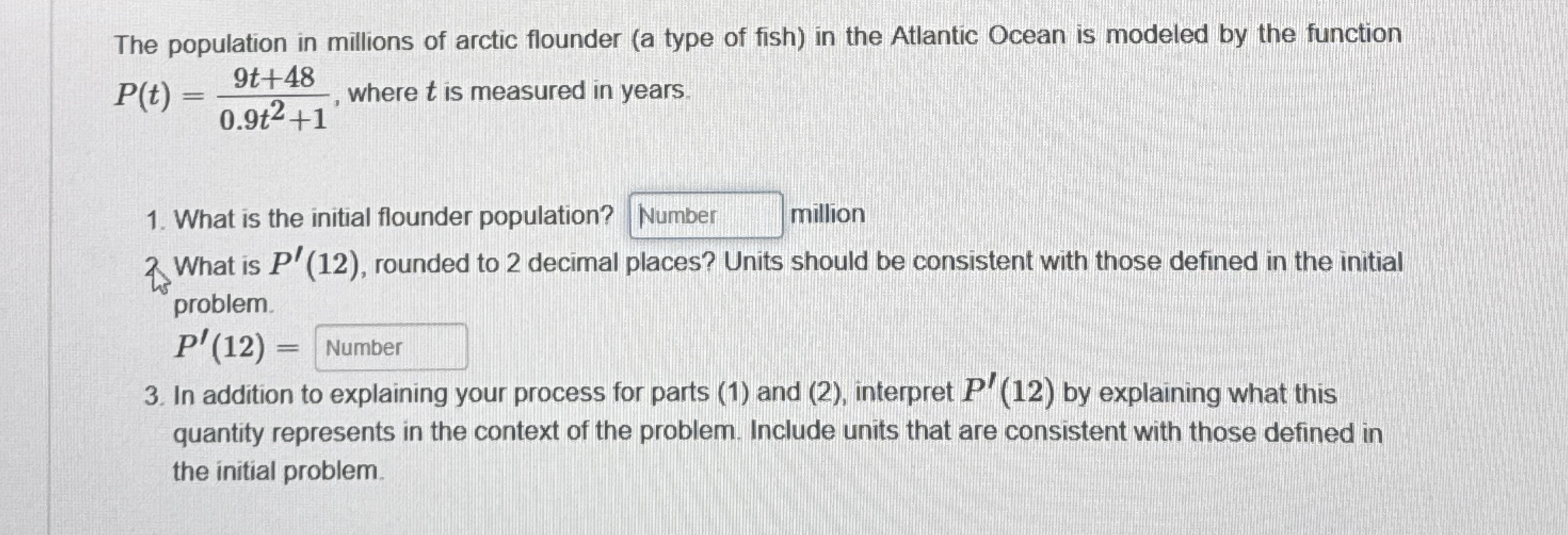 The population in millions of arctic flounder ( a
