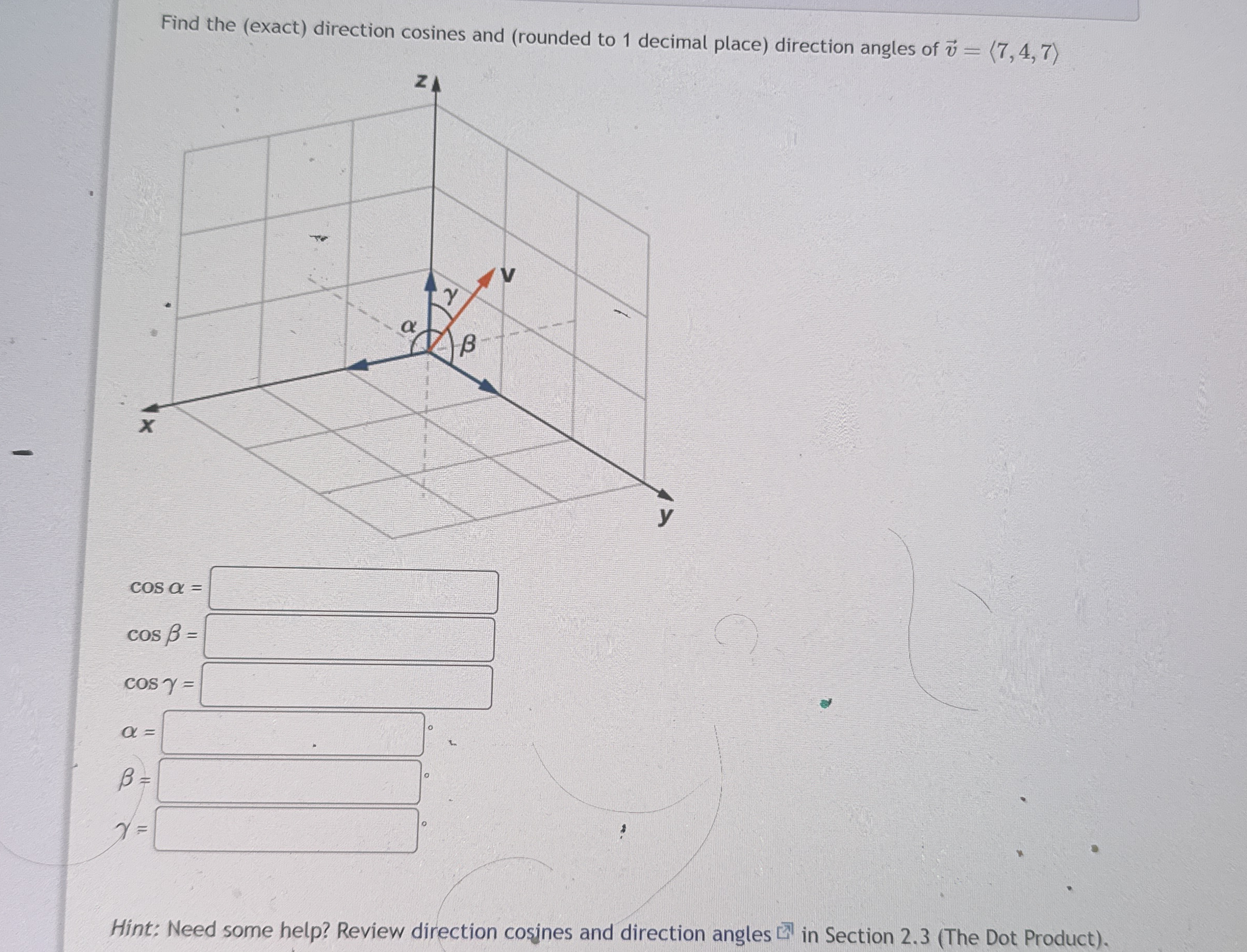 Find the ( exact ) direction cosines and (