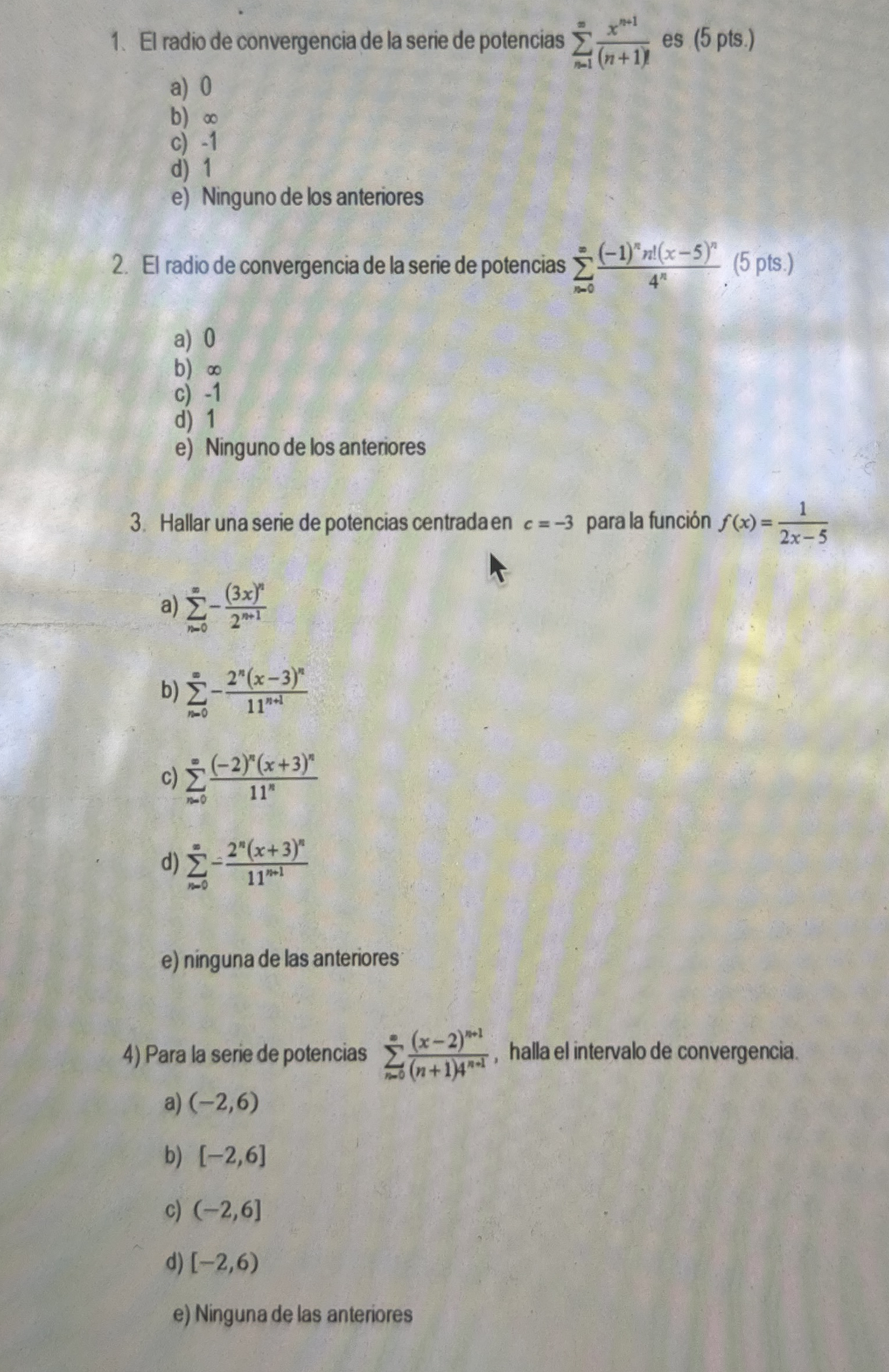 El radio de convergencia de la serie de potencias