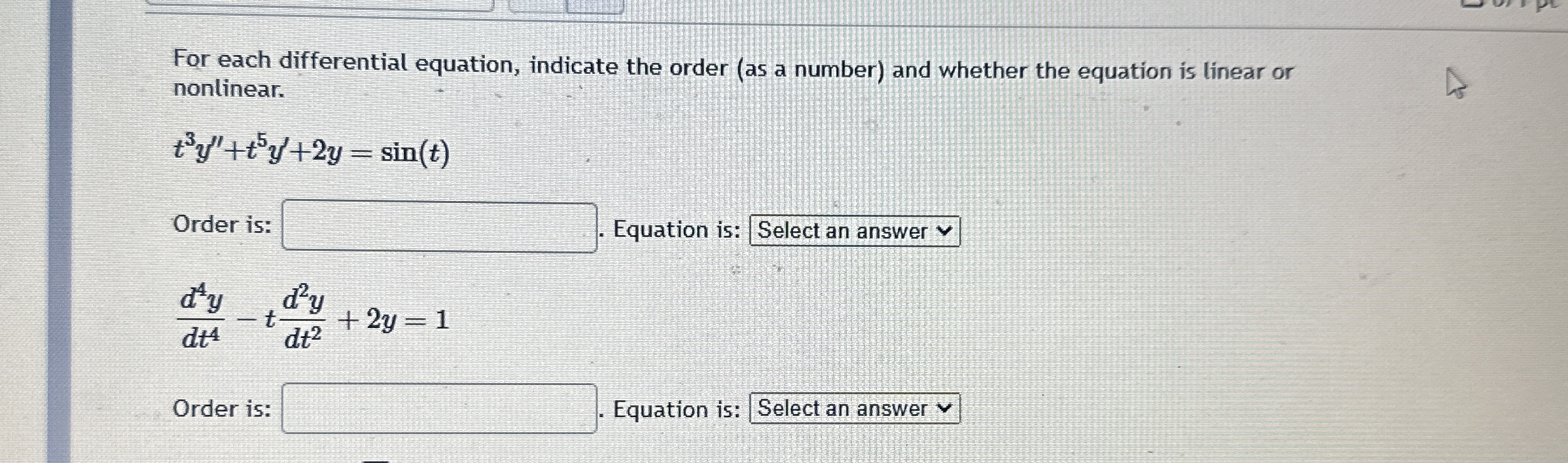 For each differential equation, indicate the
