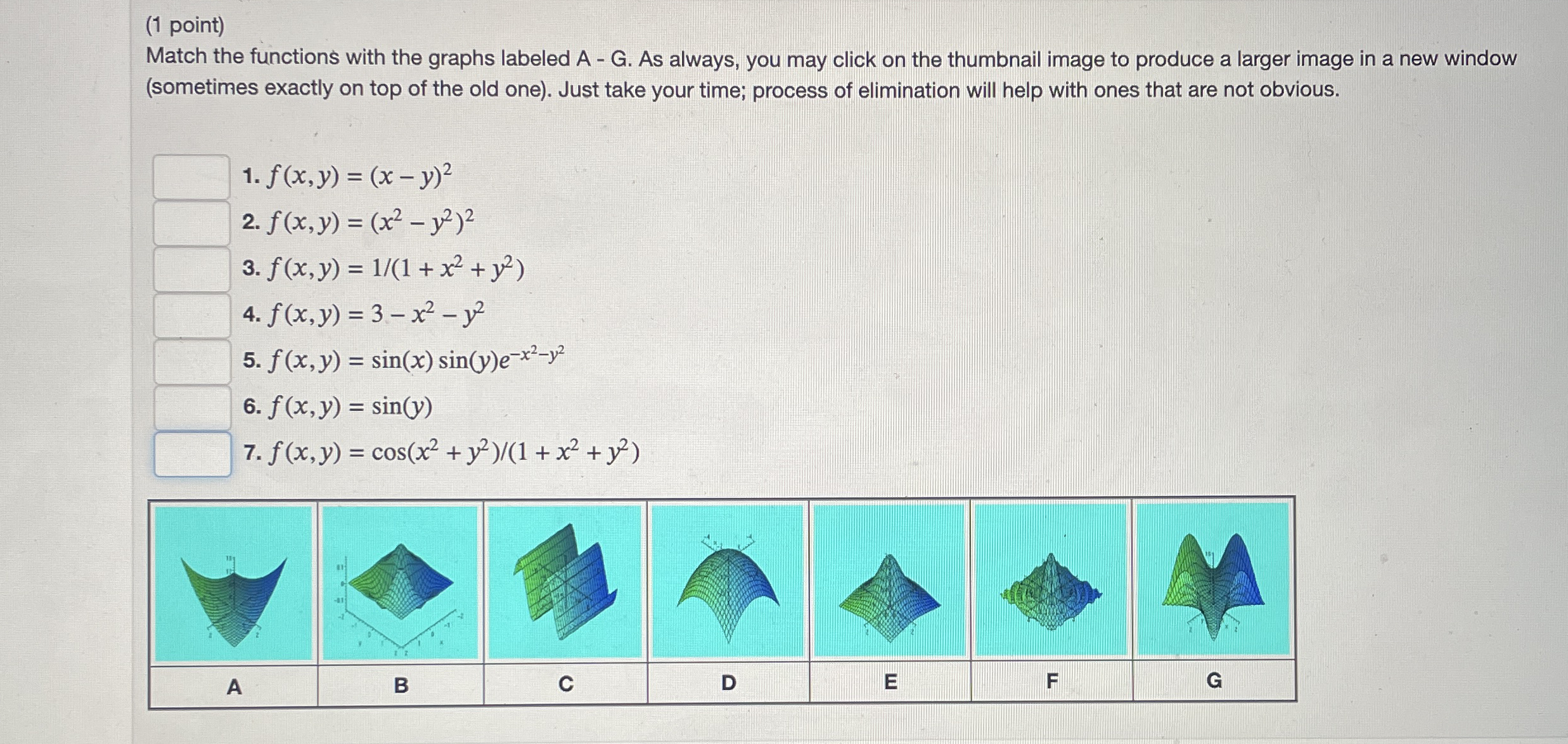 ( 1 point ) Match the functions with the graphs