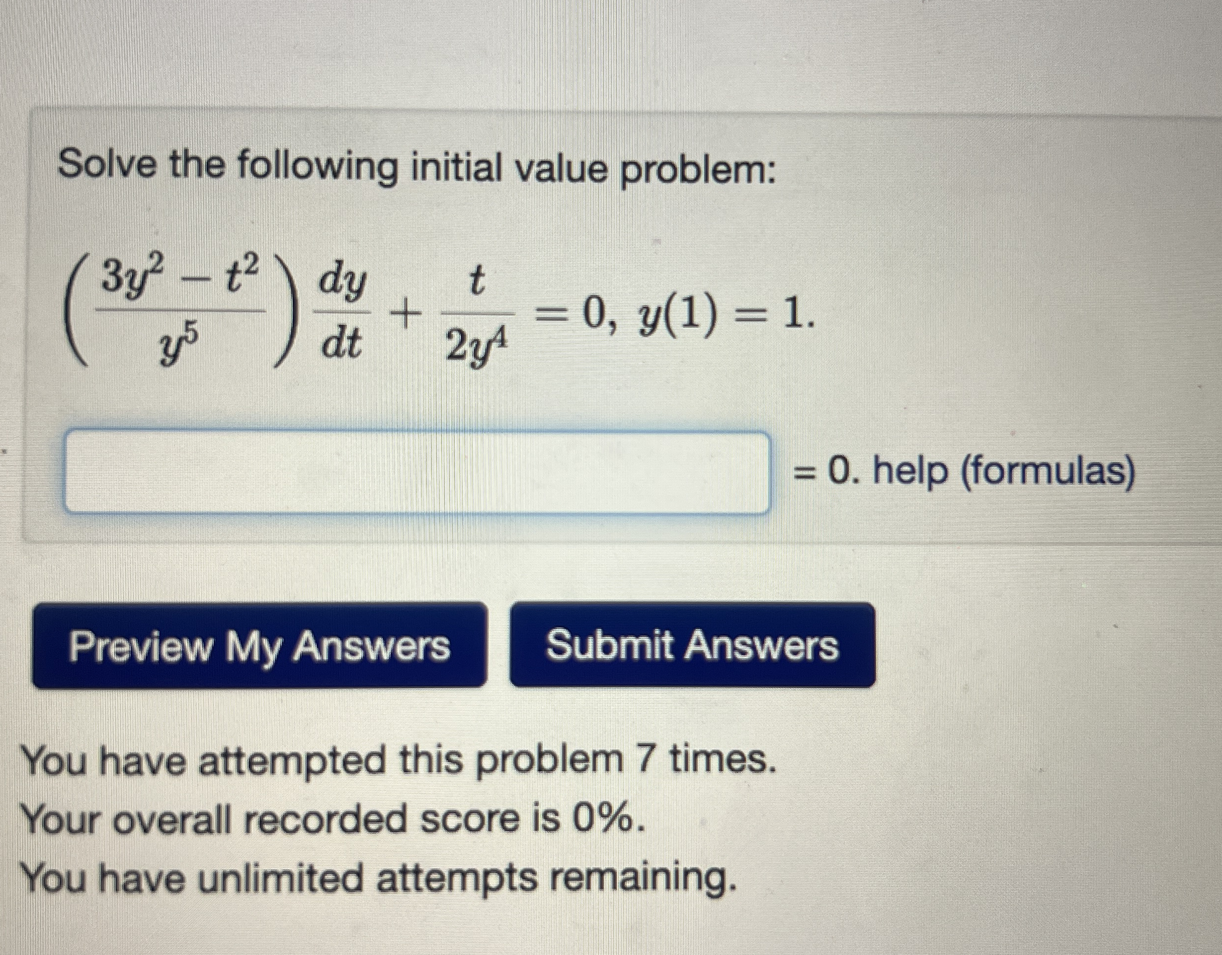 Solve the following initial value problem: ( 3 y
