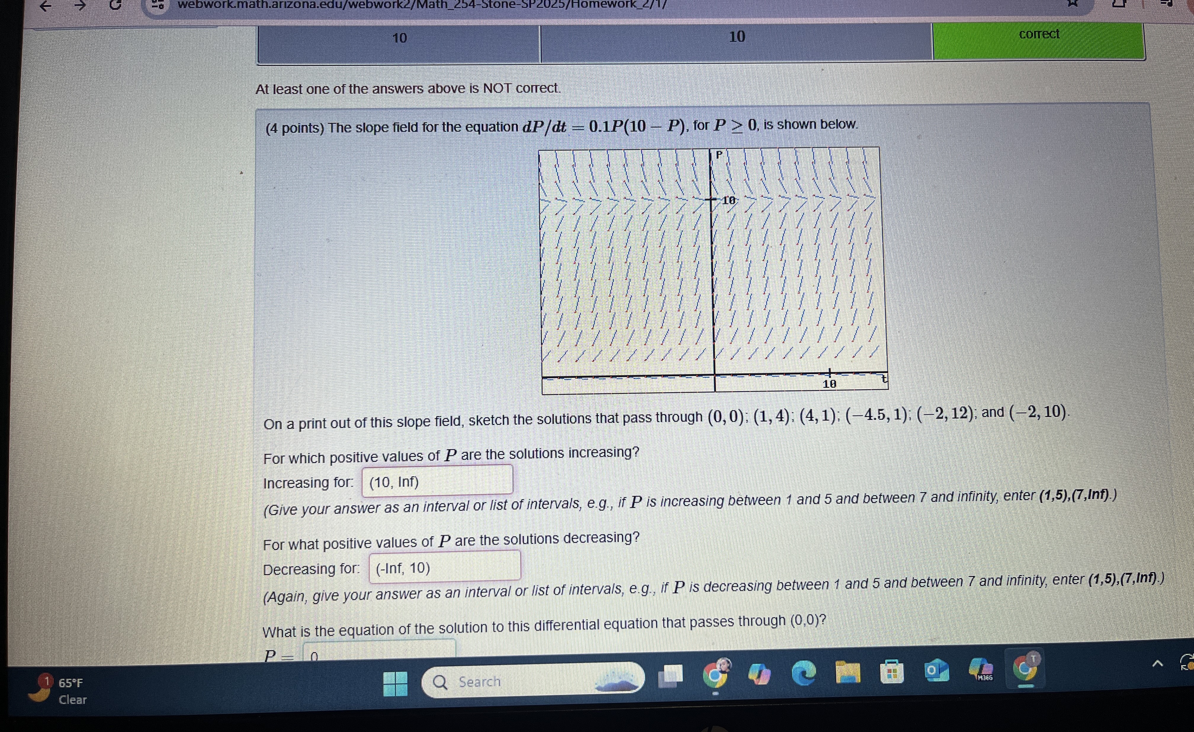 The slope field for the equation dP / dt = 0 . 1