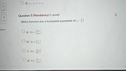d ) y = - 2 3 f ( x ) = - 4 x + 3 6 x + 1 f ( x )