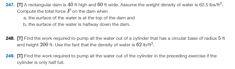 A rectangular dam is 4 0 ft high and 6 0 ft wide.
