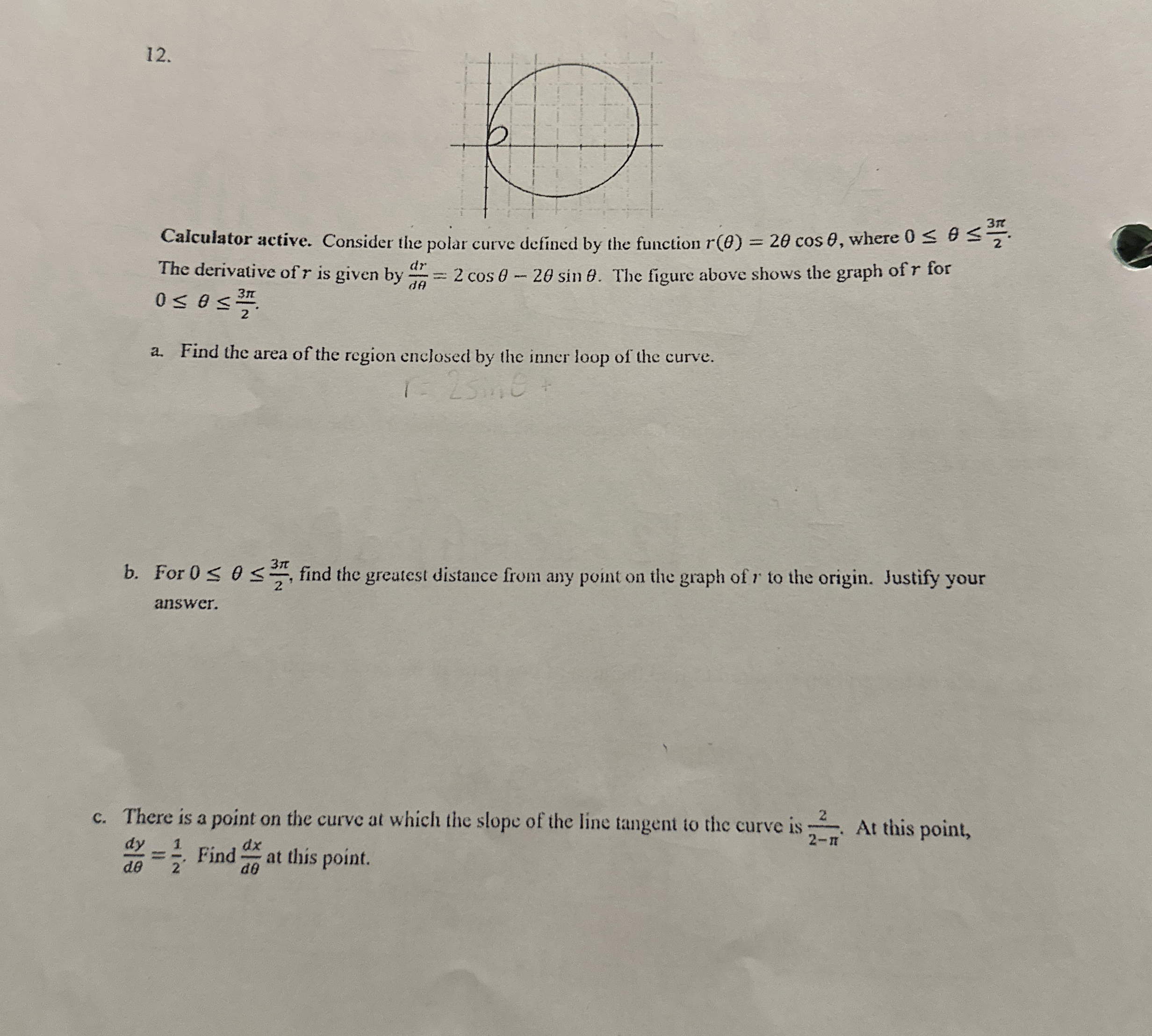 Calculator active. Consider the polar curve