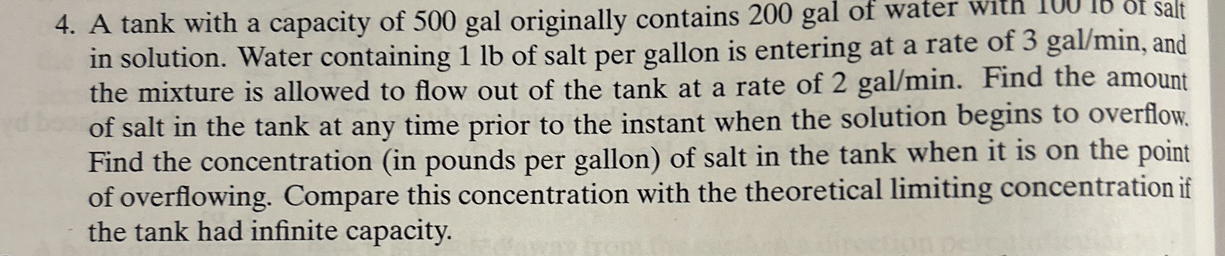 A tank with a capacity of 5 0 0 gal originally