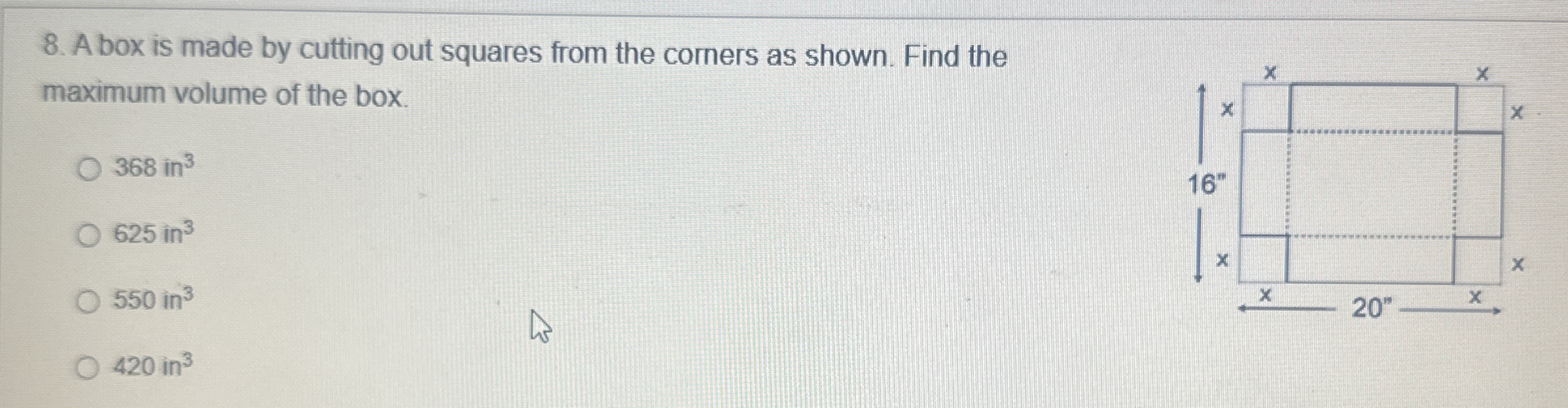 A box is made by cutting out squares from the