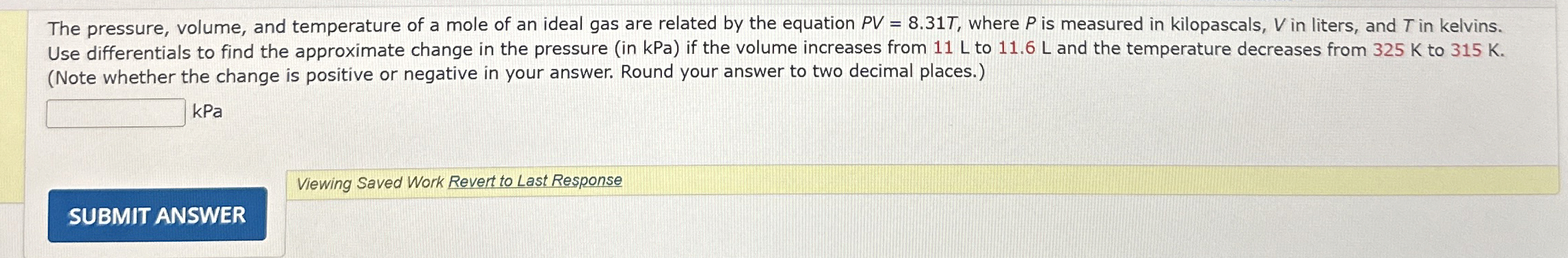 The pressure, volume, and temperature of a mole
