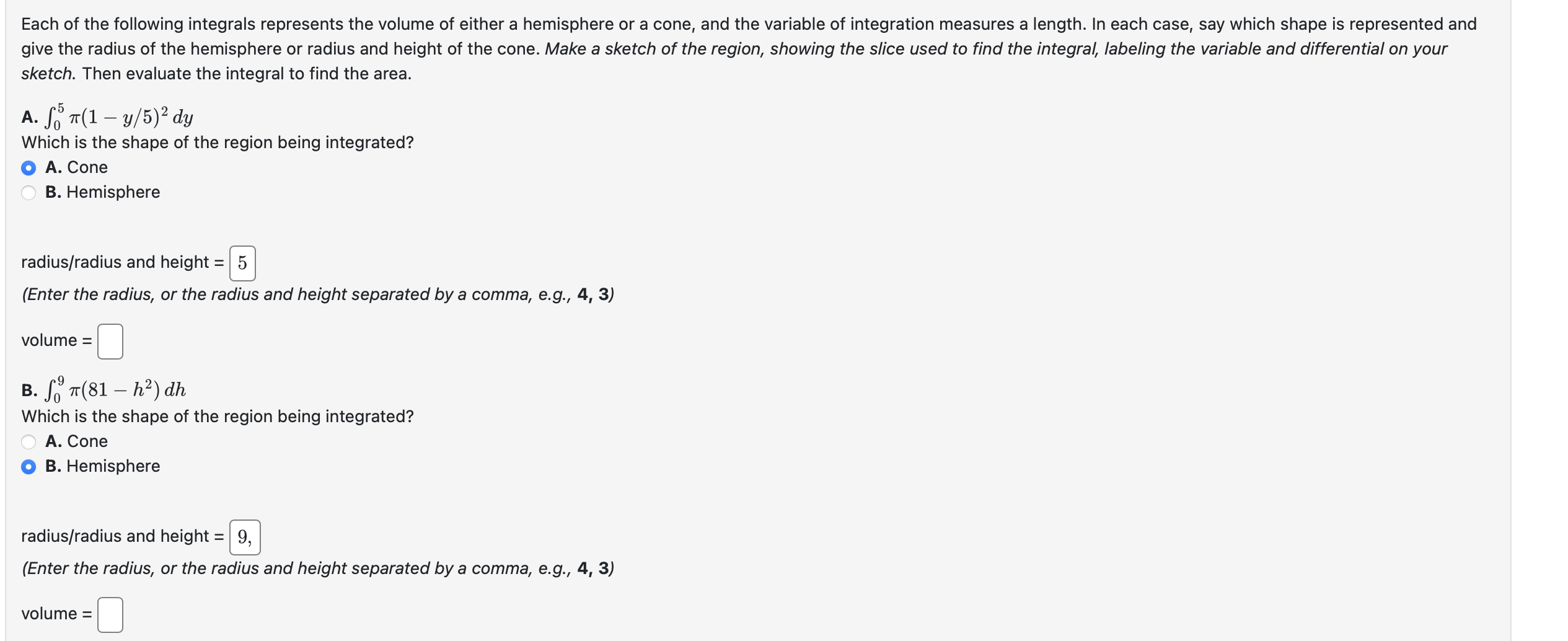 Each of the following integrals represents the