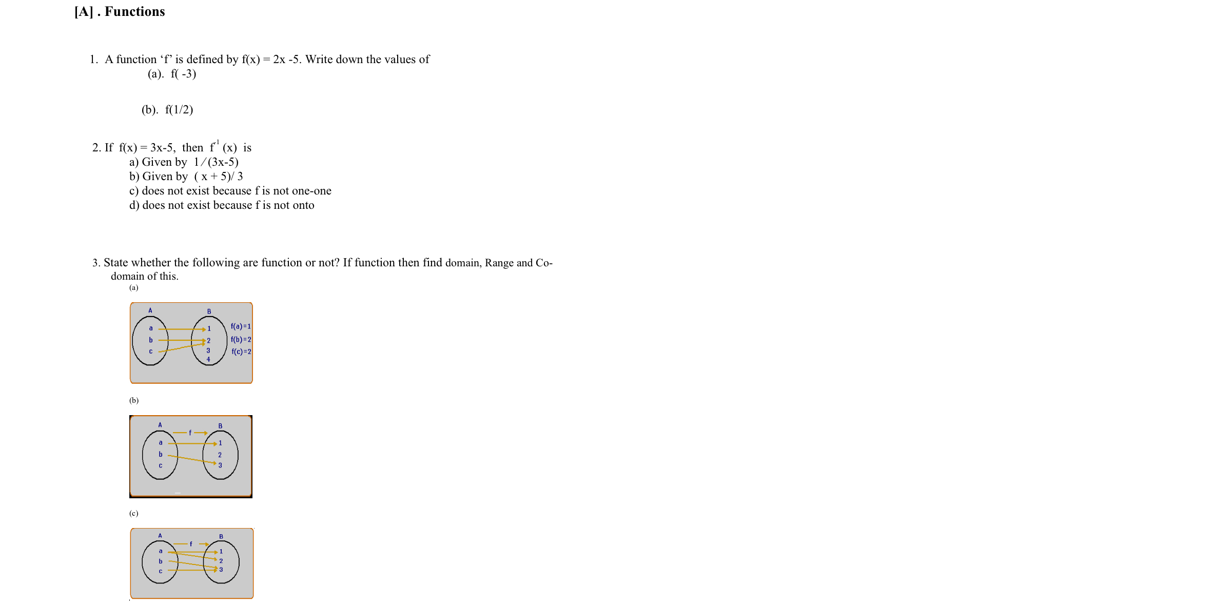 [ A ] . Functions A function ' f ' is defined by