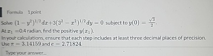 Formula 1 point Solve ( 1 - y 2 ) 1 2 d x + 3 ( 3