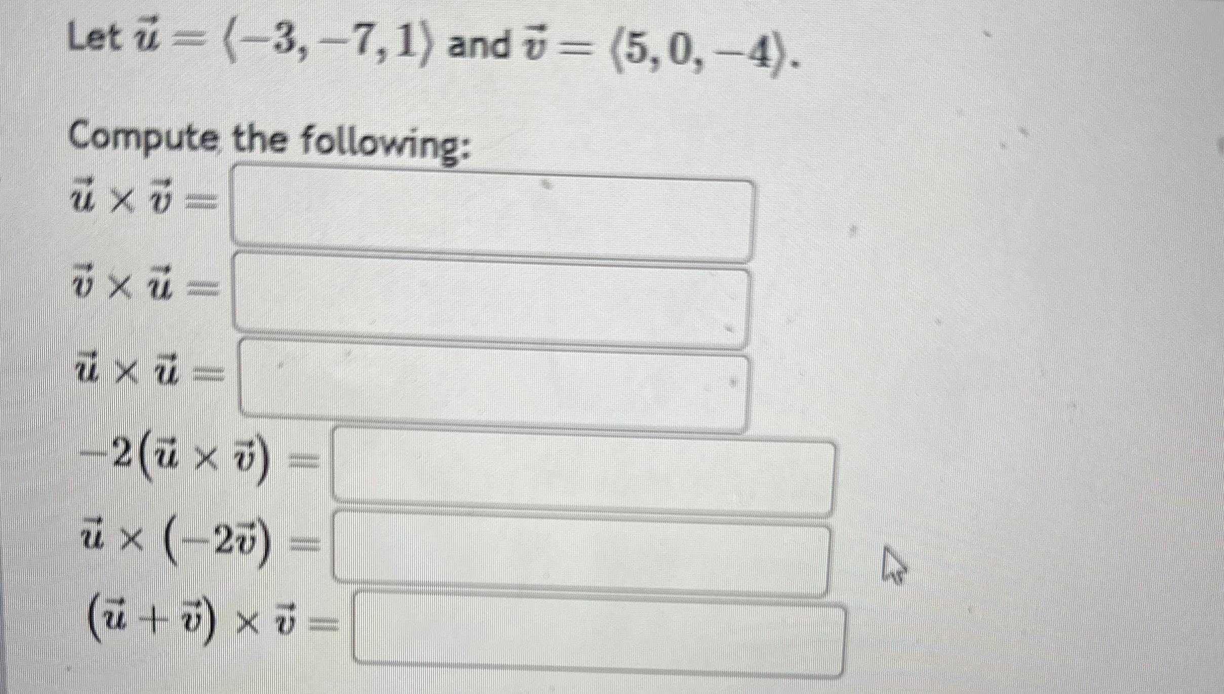 Let vec ( u ) = ( : - 3 , - 7 , 1 : ) and vec ( v
