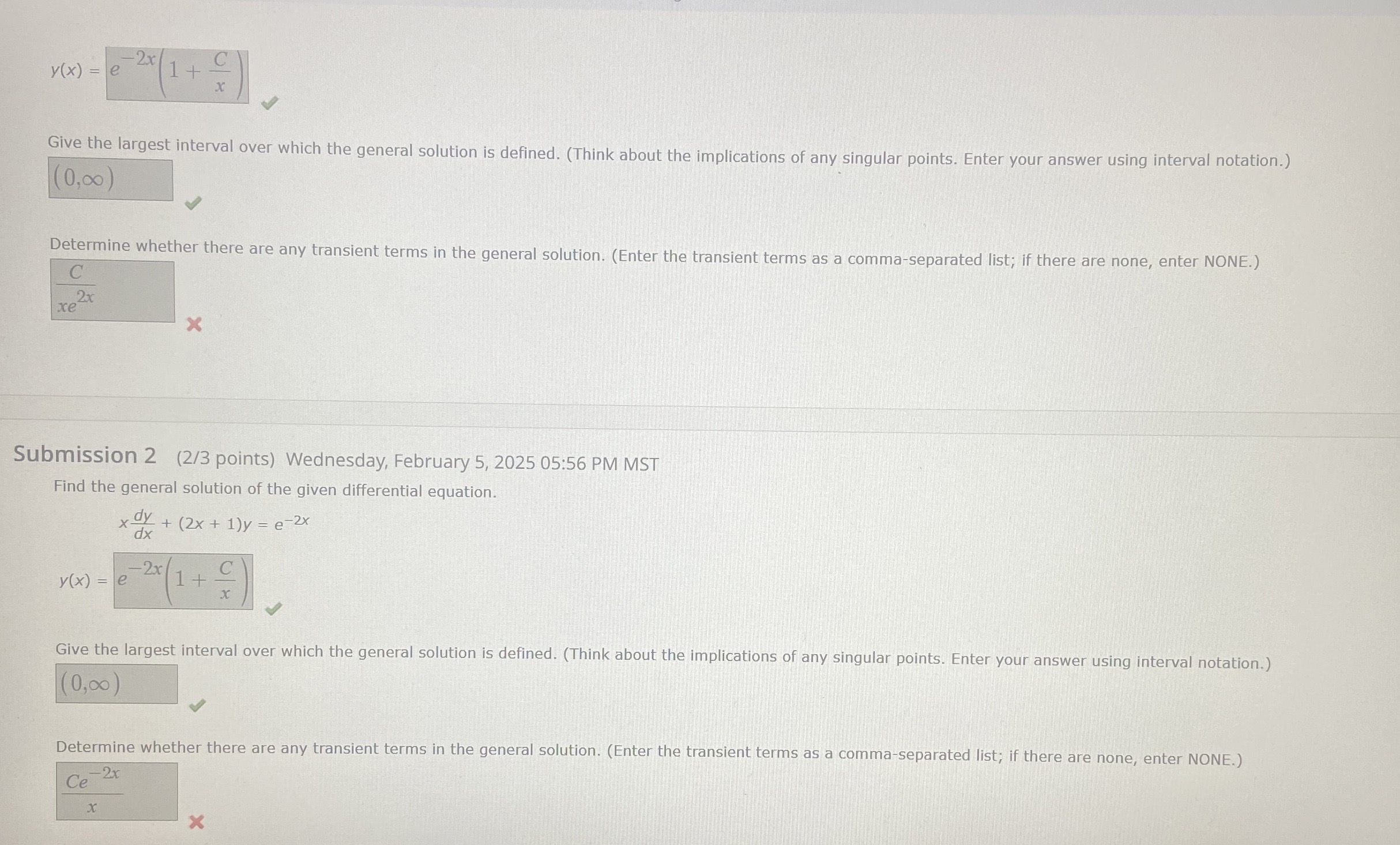 y ( x ) = e - 2 x ( 1 + C x ) Give the largest