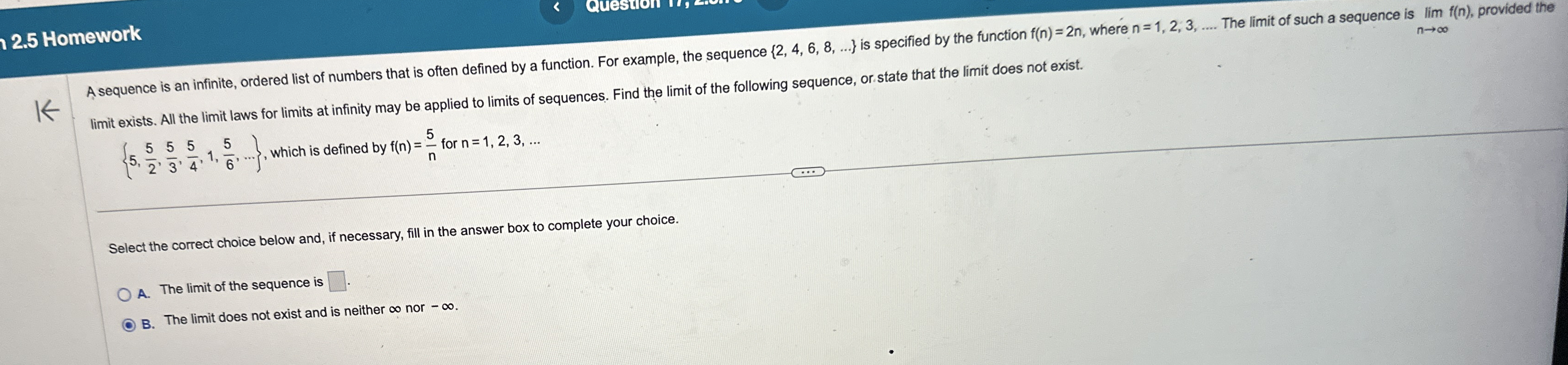 2 . 5 Homework A sequence is an infinite, ordered