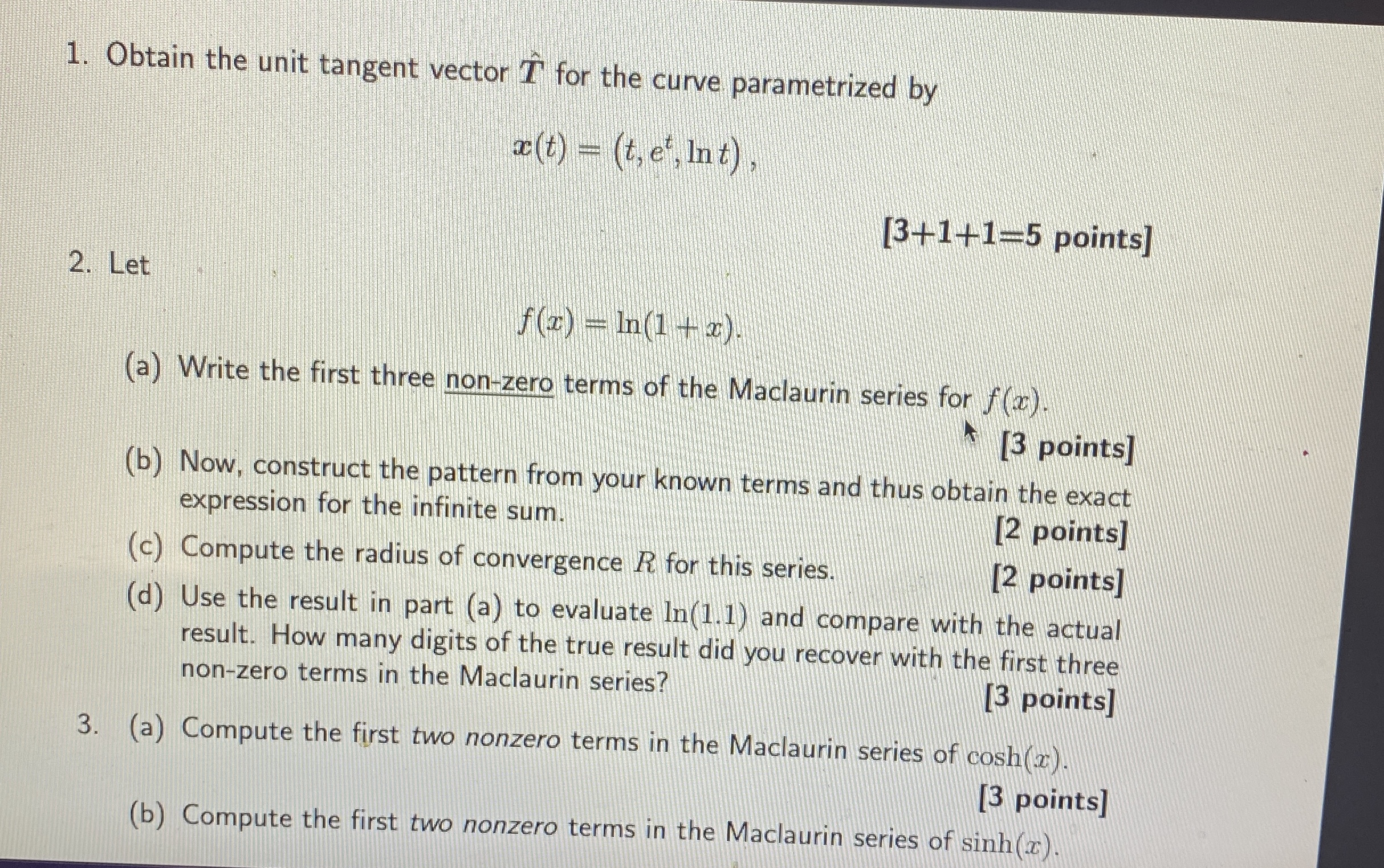 Obtain the unit tangent vector hat ( T ) for the