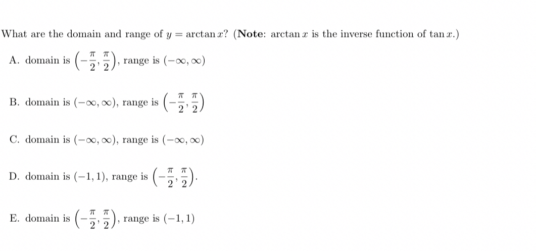What are the domain and range of y = a r c t a n
