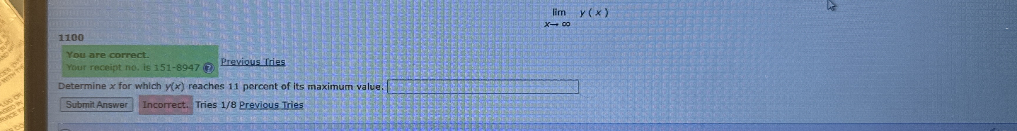 lim x y ( x ) 1 1 0 0 You are correct. Your