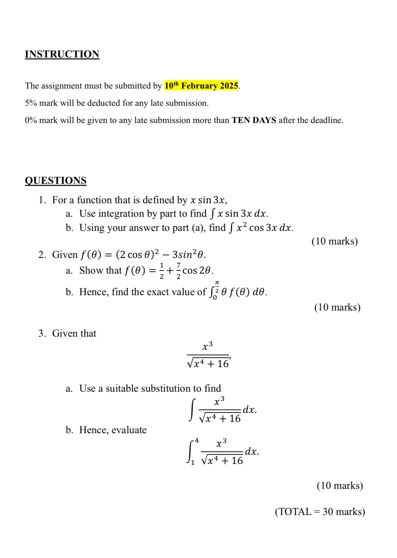 INSTRUCTION The assignment must be submitted by 1