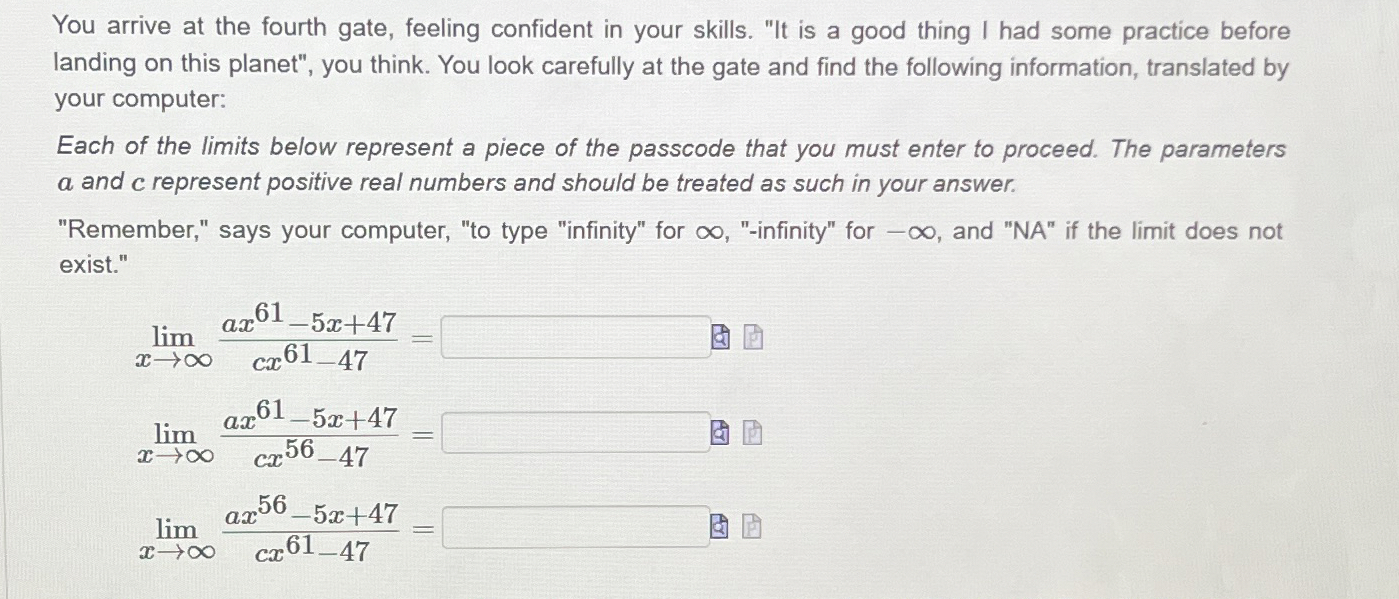 You arrive at the fourth gate, feeling confident