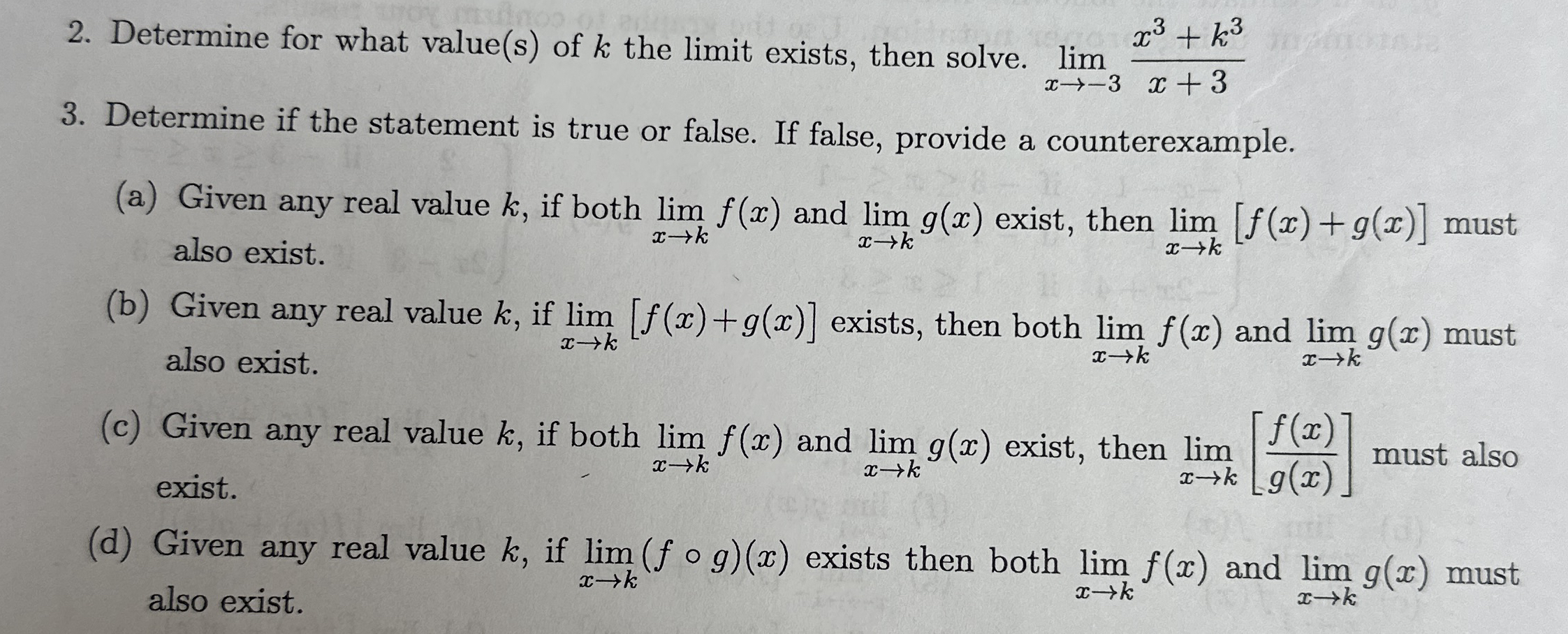 Determine for what value ( s ) of k the limit