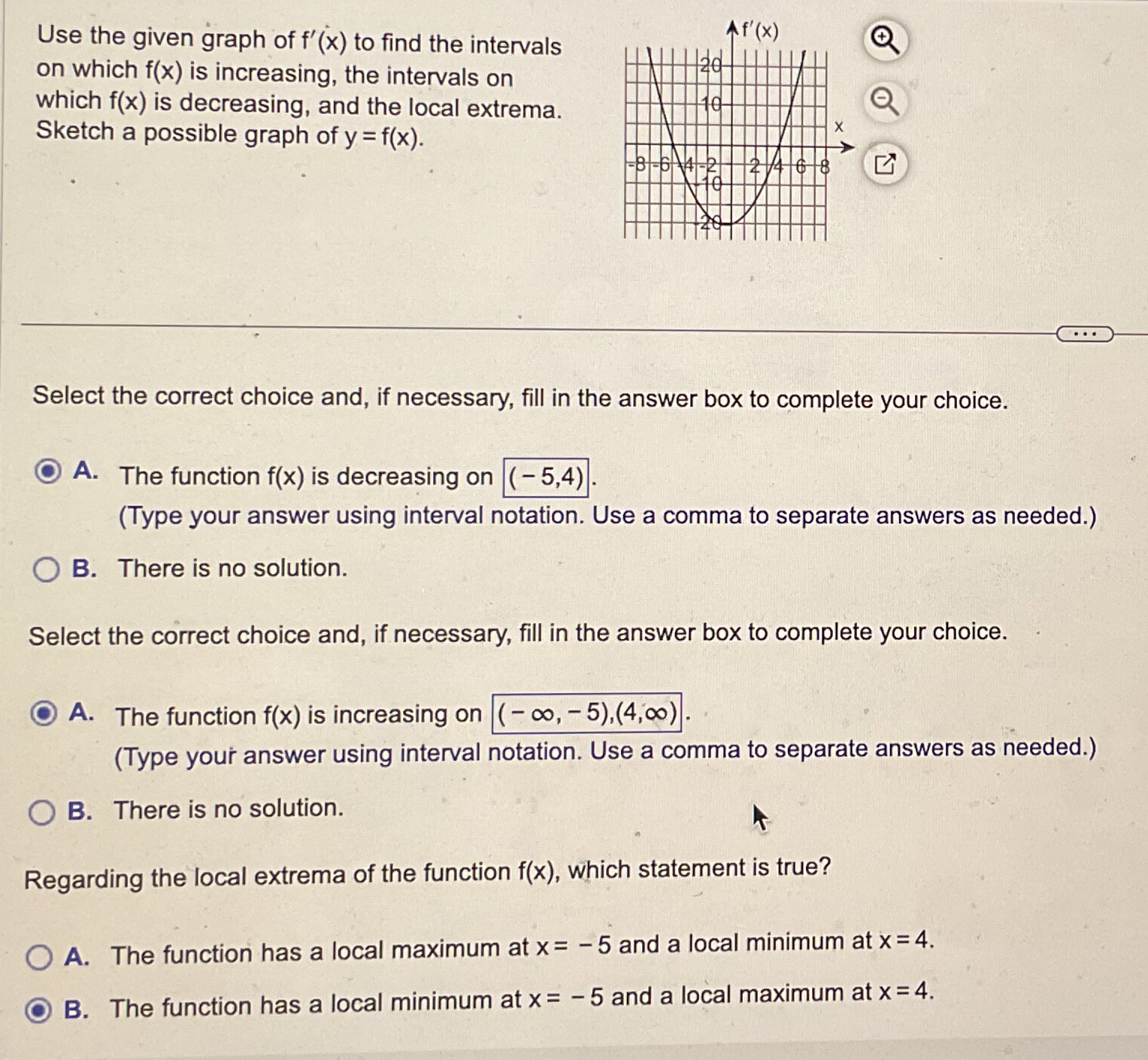 Use the given graph of f ' ( x ) to find the