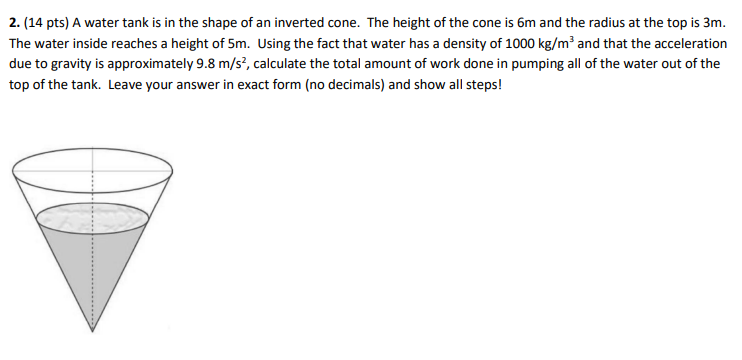 2 . ( 1 4 pts ) A water tank is in the shape of