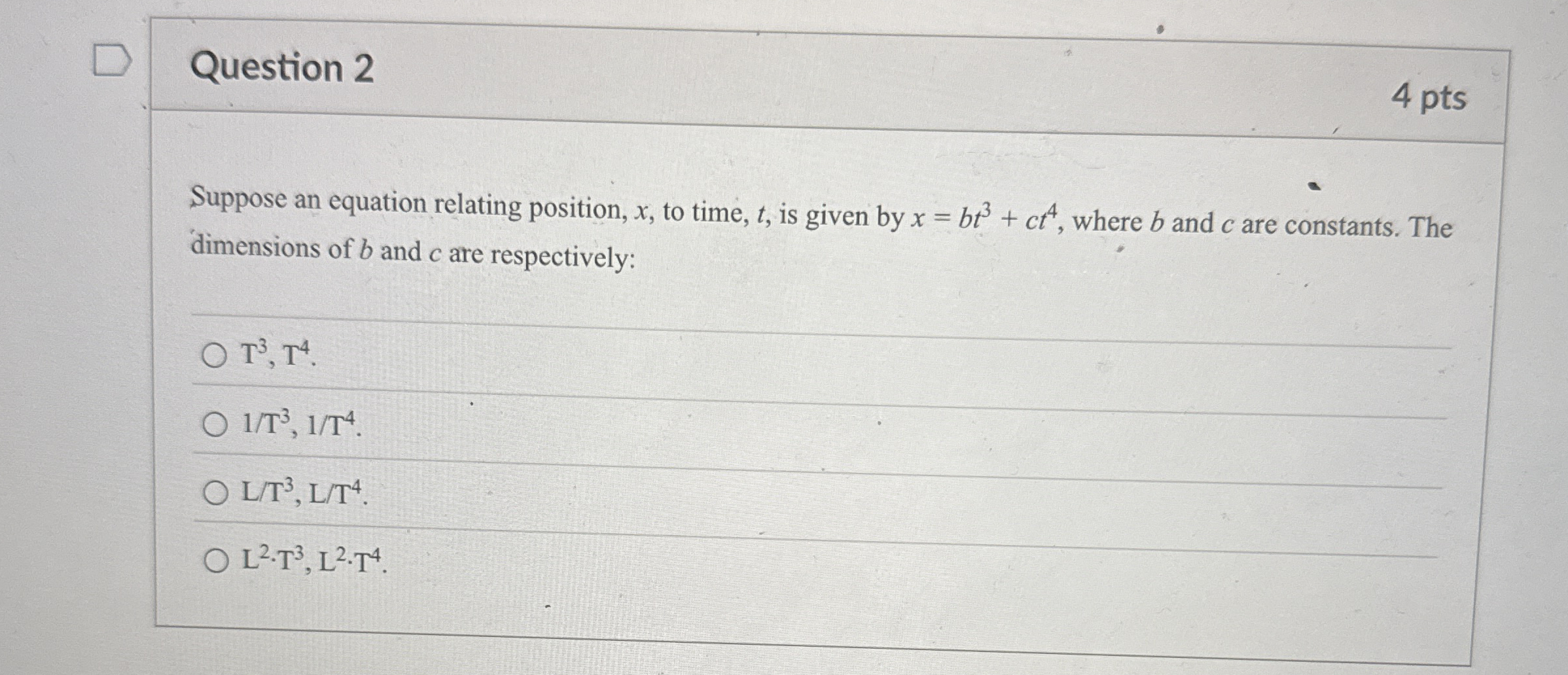 Question 2 4 pts Suppose an equation relating