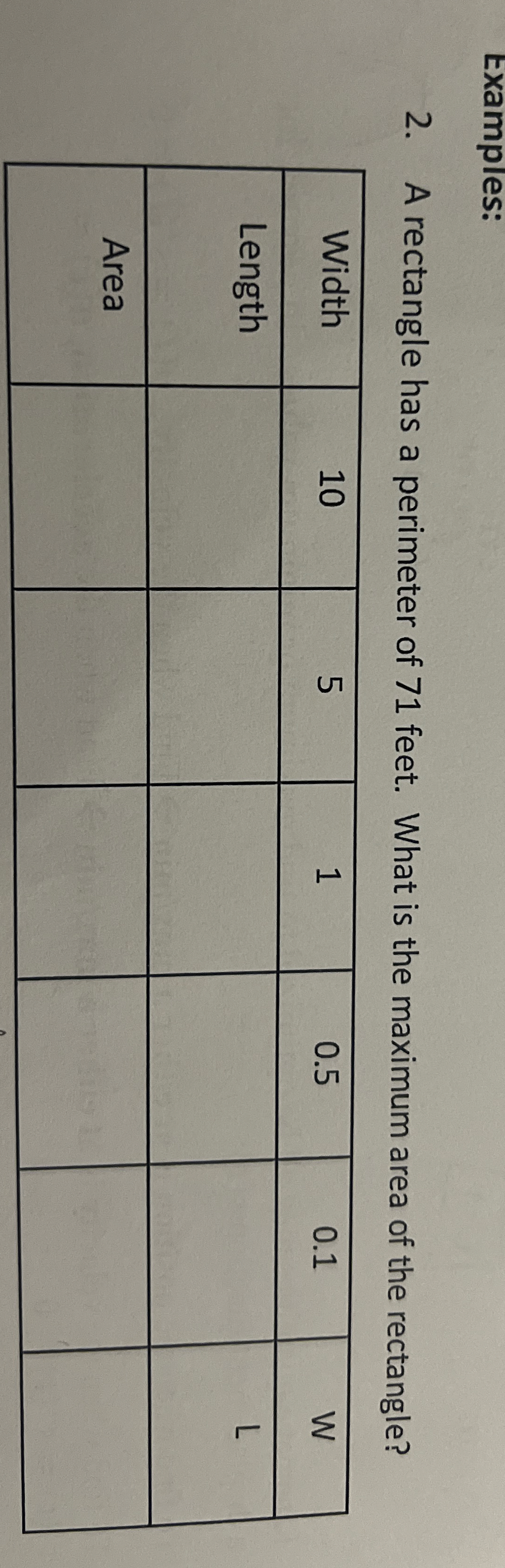 Examples: 2 . A rectangle has a perimeter of 7 1