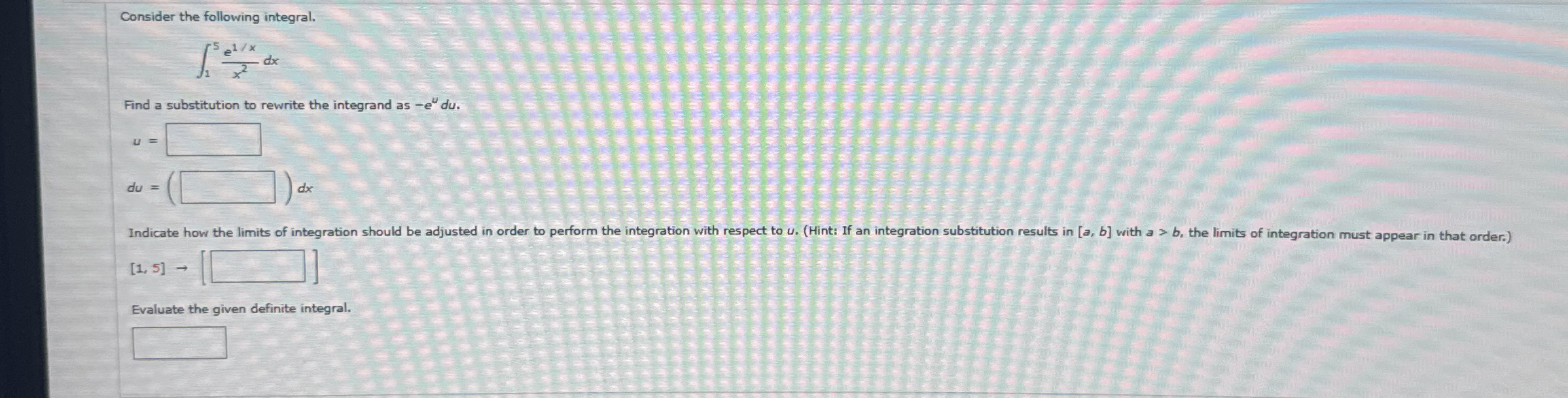 1 5 e 1 x x 2 d Find a substitution to rewrite