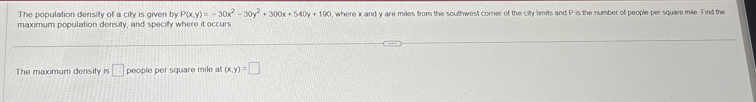 The population density of a city is given by P (