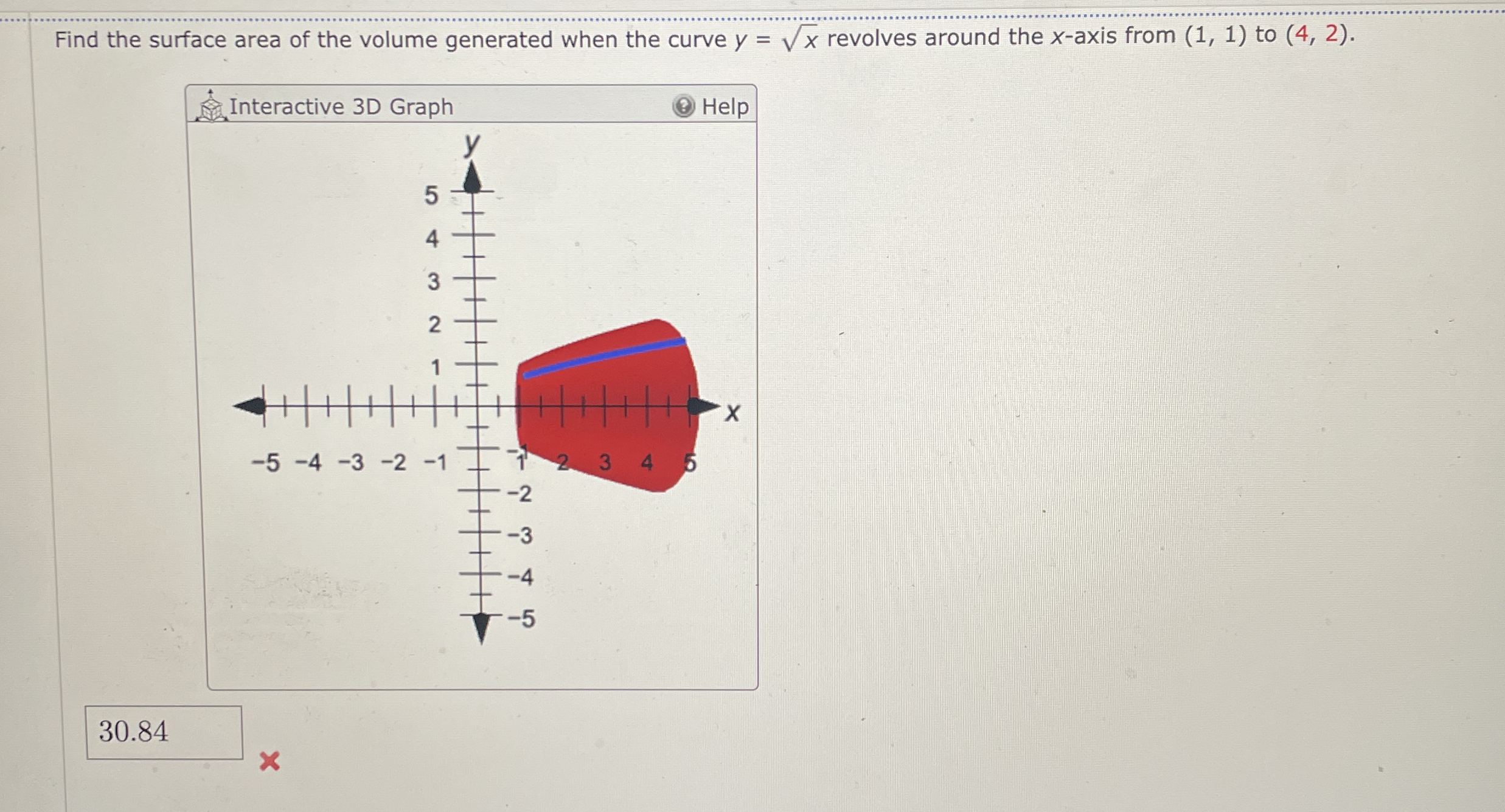 Find the surface area of the volume generated