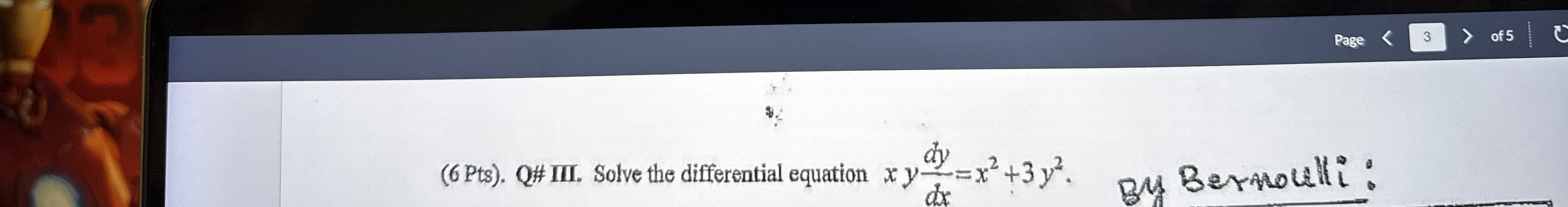 ( 6 Pts ) . Q# III. Solve the differential