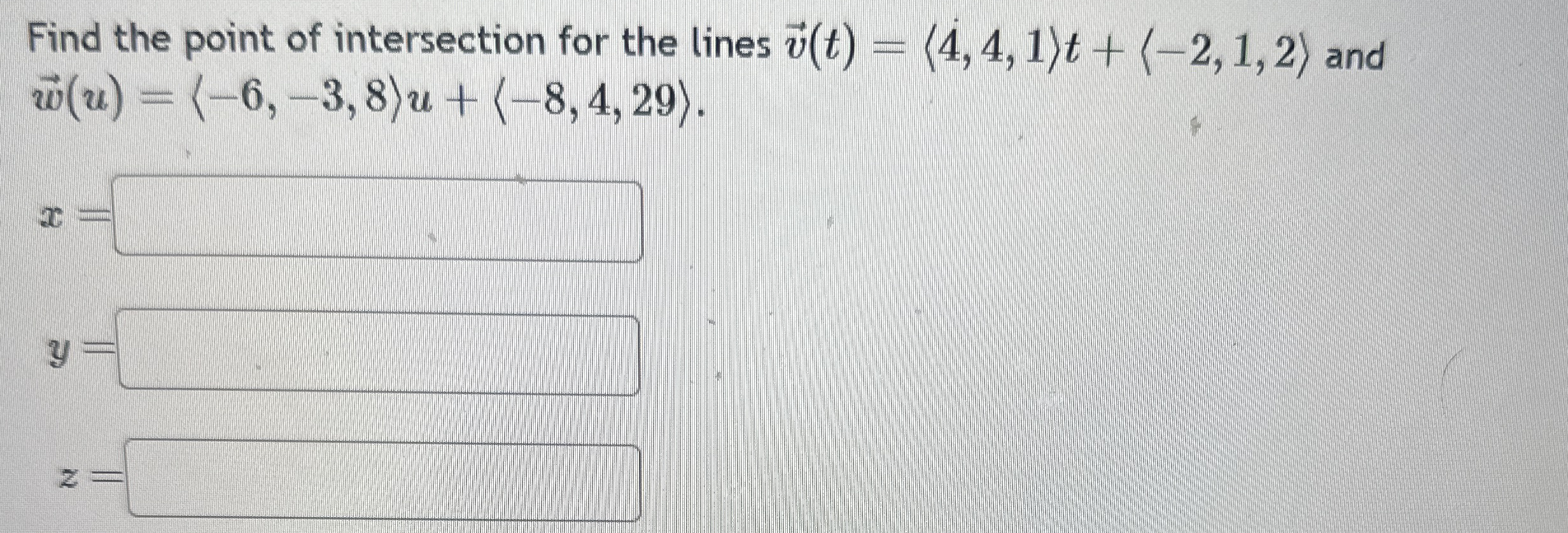 Find the point of intersection for the lines vec