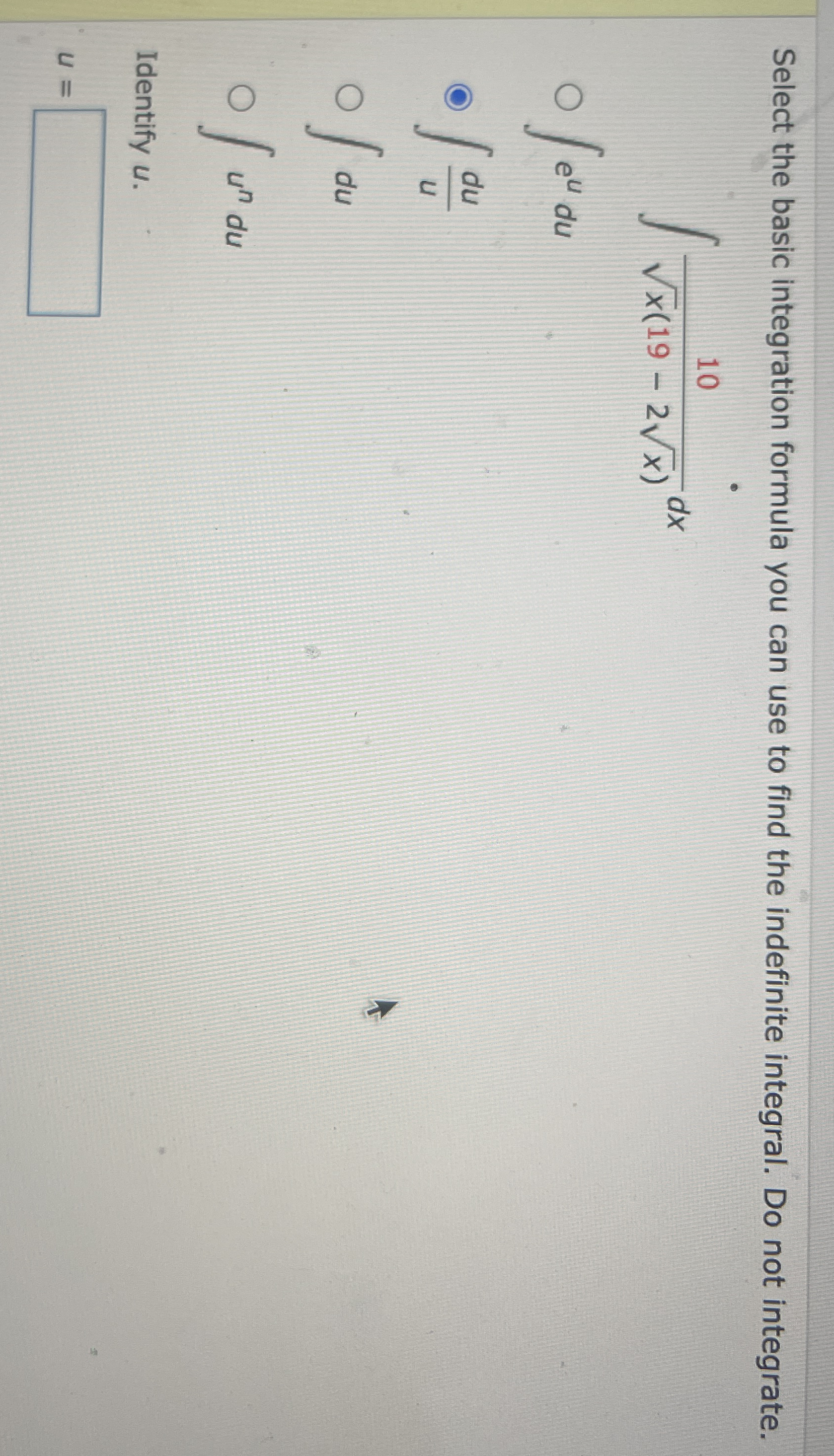 Select the basic integration formula you can use