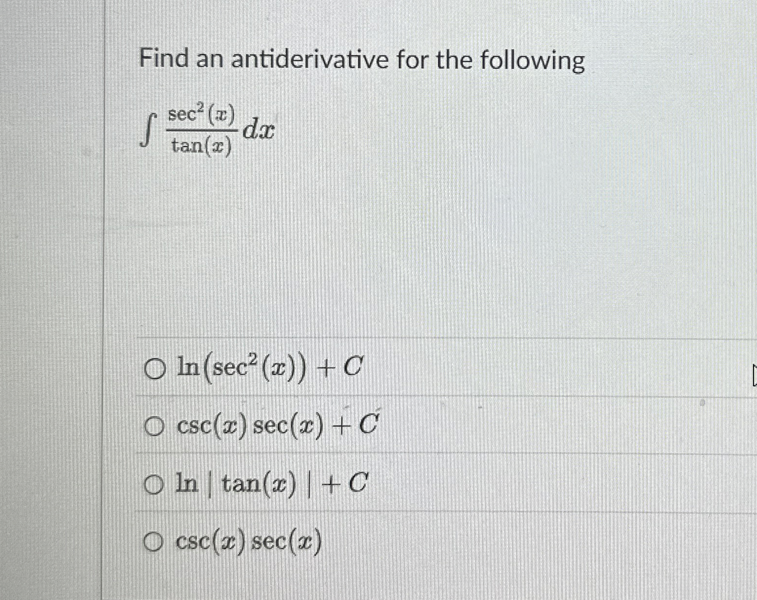 Find an antiderivative for the following s e c 2