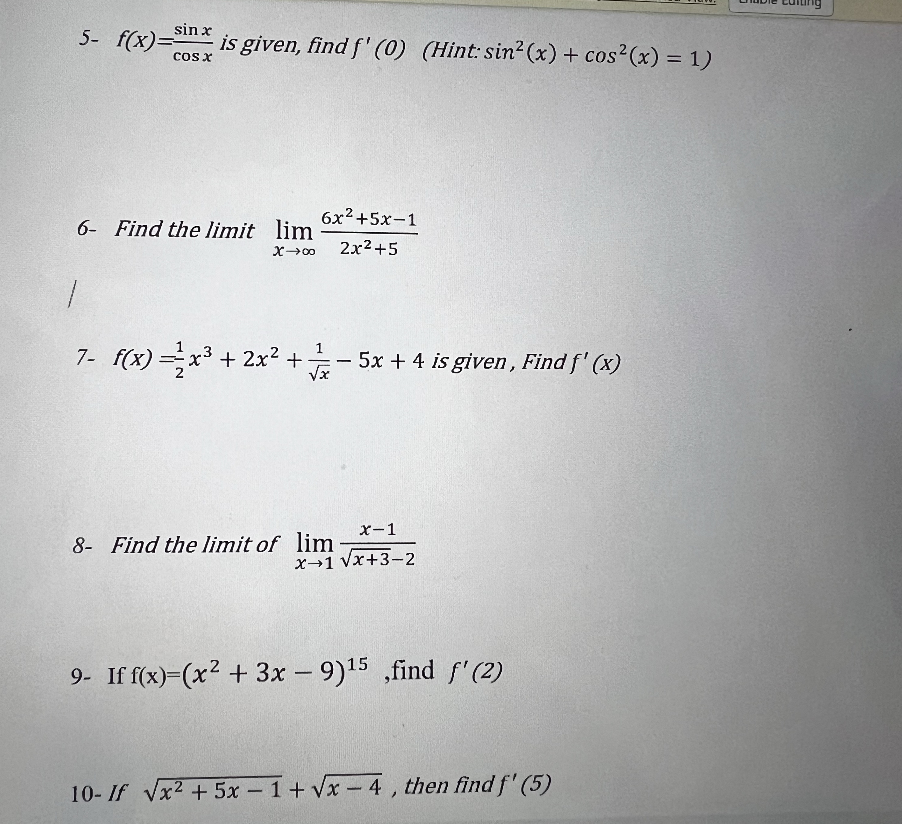 5 - f ( x ) = s i n x c o s x is given, find f '
