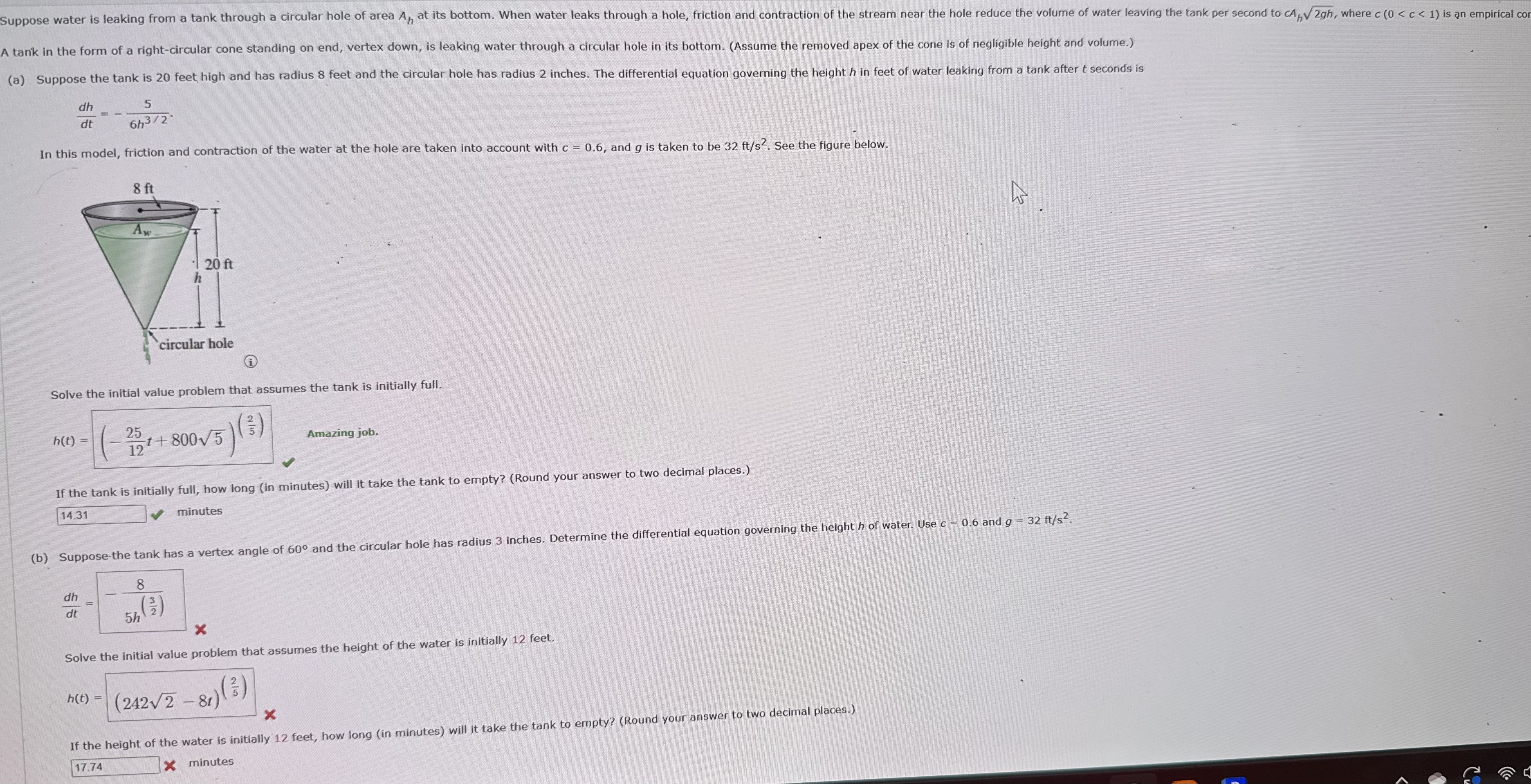 A tank in the form of a right - circular cone