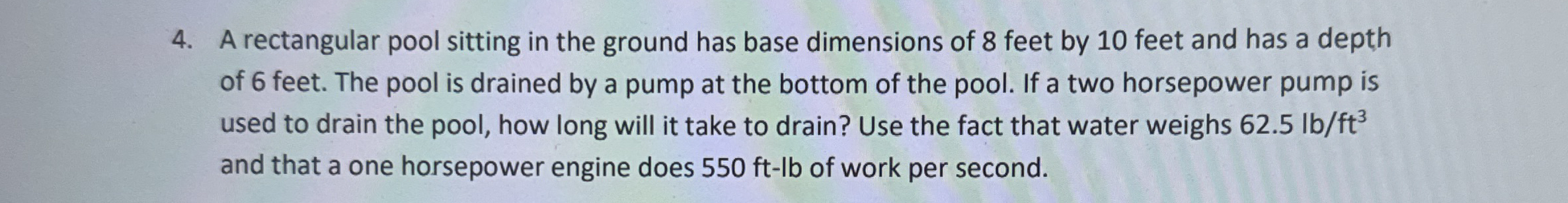 A rectangular pool sitting in the ground has base