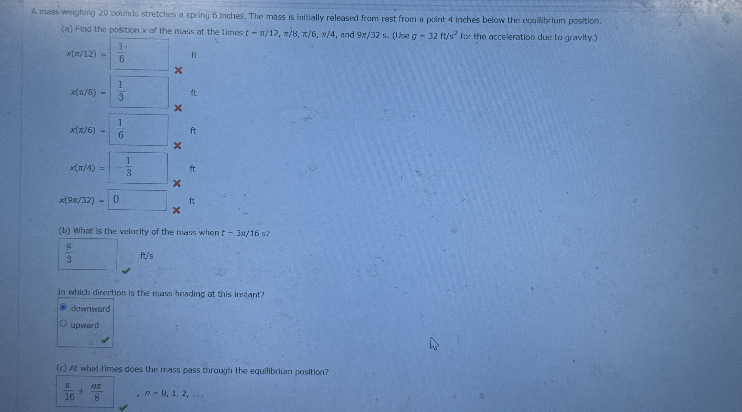 A mass weighing 2 0 pounds stretches a spring 6