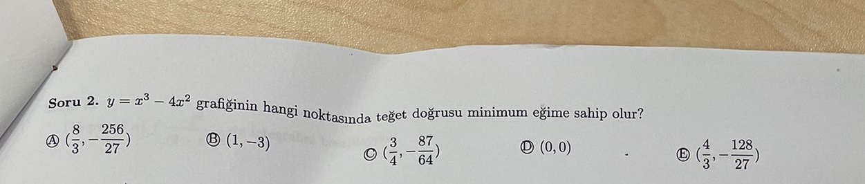 Soru 2 . y = x 3 - 4 x 2 grafi inin hangi noktas
