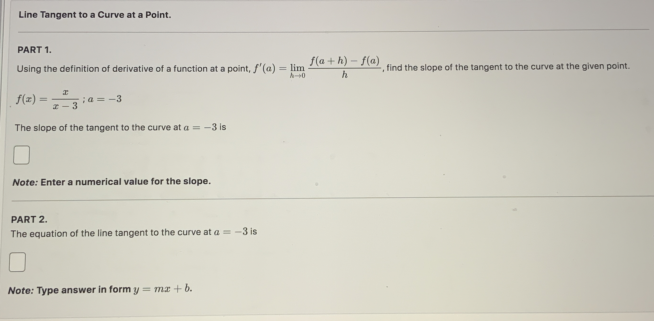 Line Tangent to a Curve at a Point. PART 1 .