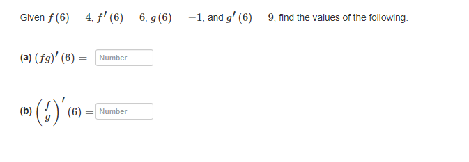 Given f ( 6 ) = 4 , f ^ ( ' ) ( 6 ) = 6 , g ( 6 )